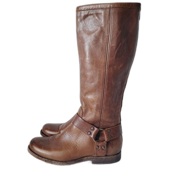 FRYE Womens PHILLIP HARNESS TALL Leather BOOTS Size 6 - Picture 1 of 12
